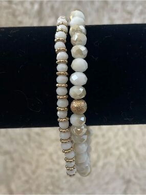 Marlyn Schiff White and Gold Faceted Bead Bracelet Set